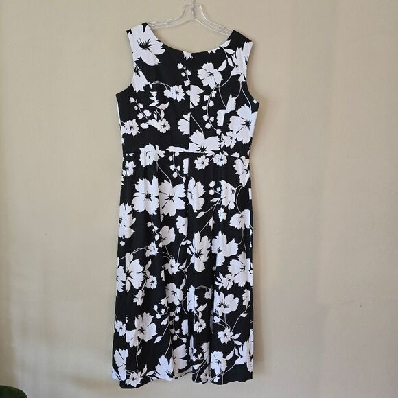 Coldwater Creek Women's Midi Dress Size 18 Floral Print Black White Modest - Picture 5 of 5